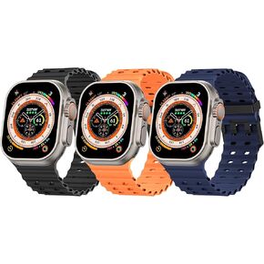 3 Pack Ocean Band Compatible with Apple Watch Ultra 2 Band 49mm 46mm 45mm 44mm 42mm Men Women, Soft Silicone Sport Ultra Bands Breathable Strap for iWatch Ultra 2/Ultra/SE/Series 10/9/8/7/6/5/4/3