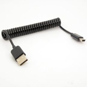Mini USB Cable Spiral Coiled USB 2.0-A to Mini-B 5-Pin Data Sync & Charger Lead Connector(3 Meter)