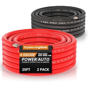 TOPSTRONGGEAR 0 Gauge 25ft Black and 25ft Red Power/Ground Wire True 0 AWG Power Wire-True Spec and Soft Touch Cable