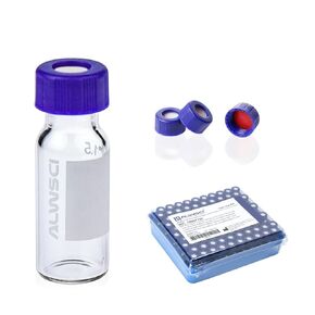 Ultraclean Vials for Chromatography Kit, 2ml 9mm HPLC Vial, Amber Autosampler Vial with Graduation, 9-425 Blue Screw Cap with Hole, Red PTFE&White Silicone Septa, 100 of Pack
