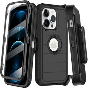 for iPhone 12 Pro Max Case with Belt Clip Holster, 2X Screen Protector,Heavy Duty Shockproof Drop Protection Military Grade Full Body Rugged Phone Cover with Kickstand