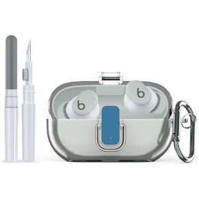 [Upgrade Secure Lock] for Beats Solo Buds 2024 Case Cover with Cleaner Kit, AGENTNANO Clear TPU Shockproof Protective Cover Compatible with Beats Solo Buds Charging Case with Carabiner-Clear