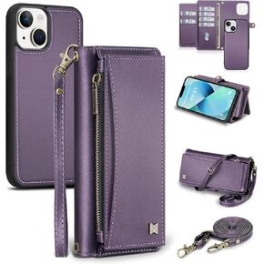 for iPhone 13 Wallet Case with Card Holder/Crossbody Wallet/Strap,[RFID Blocking][Magnetic] PU Leather Shockproof Protective Cover iPhone 13 Phone Case 6.1",Black