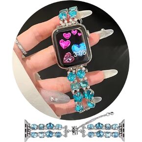 Diamond Beaded Bracelet Compatible for Apple Watch Band, Handmade Crystal Adjustable Watch Strap for iWatch Series SE/9/8/7/6/5/4/3/2/1 Women Fancy Jewelry Elegant Charm Stretchy Bracelet
