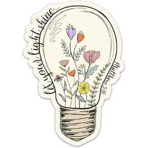 (3PCs) Let Your Light Shine Sticker, Flower in Light Bulb Bible Verse Matthew 5:16 Stickers, Christian Faith Religious Vinyl Waterproof Scripture Stickers for Laptop Water Bottle Notebook (3 Inches)