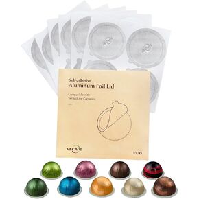 RECAPS Aluminum Foil Lids to Reuse Coffee Pods Compatible with Nespresso VertuoLine 200 Pcs 62mm