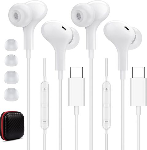 سماعات أذن USB C مكونة من قطعتين، سماعات أذن سلكية مغناطيسية عازلة للضوضاء داخل الأذن من النوع C، ميكروفون للتحكم في مستوى الصوت، ستيريو باس لهاتف iPhone 16 iPad Air (M2)، S24 S23 Ultra S22 S21 S20 A53، Pixel 6a 6 7 OnePlus 11 in Kuwait