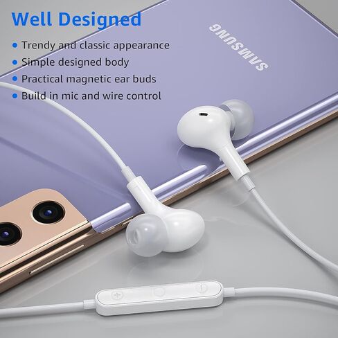 سماعات أذن USB C مكونة من قطعتين، سماعات أذن سلكية مغناطيسية عازلة للضوضاء داخل الأذن من النوع C، ميكروفون للتحكم في مستوى الصوت، ستيريو باس لهاتف iPhone 16 iPad Air (M2)، S24 S23 Ultra S22 S21 S20 A53، Pixel 6a 6 7 OnePlus 11 in Kuwait