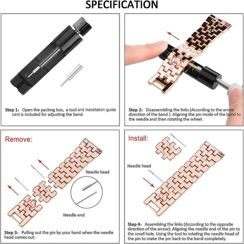 Bands Compatible with Samsung Galaxy Watch Active 2 40mm / Active 2 44mm, Shiny Diamond Stainless Steel Metal Strap with Rhinestone Protective Case Cover (Rose Gold) in Kuwait