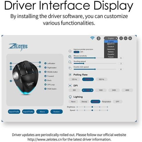 JOMAA Ergonomic 2.4G Wireless Trackball Mouse BT Trackball Mouse Easy Thumb Control Tracking for Laptop Computer (Silver) in Kuwait