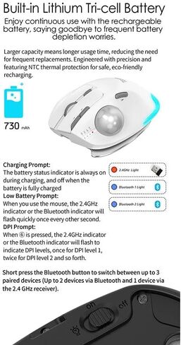 JOMAA Ergonomic 2.4G Wireless Trackball Mouse BT Trackball Mouse Easy Thumb Control Tracking for Laptop Computer (Silver) in Kuwait