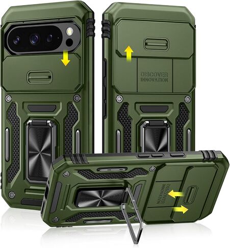 حافظة Caka لهاتف Google Pixel 9 Pro XL [حماية كاملة للكاميرا]، [حلقة مسند تدور 360 درجة] [حماية شديدة التحمل] غطاء هاتف واقٍ متين لهاتف Pixel 9 Pro XL - أسود in Saudi Arabia