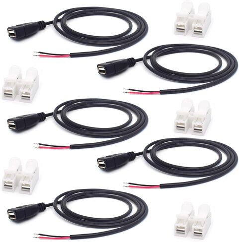 5PCS USB Female Pigtail 2 Wire,22AWG 1M/3.3FT USB 2.0 Female Plug 2Pin Bare Wire 5V 3A 2 Core Bare Wire Open End Extension Cable with 2-Position Spring Wire Connector (USB Female) in Saudi Arabia