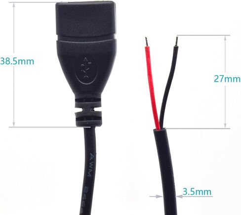 5PCS USB Female Pigtail 2 Wire,22AWG 1M/3.3FT USB 2.0 Female Plug 2Pin Bare Wire 5V 3A 2 Core Bare Wire Open End Extension Cable with 2-Position Spring Wire Connector (USB Female) in Saudi Arabia
