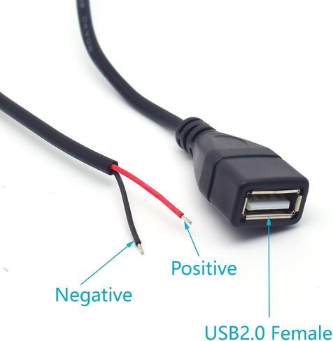5PCS USB Female Pigtail 2 Wire,22AWG 1M/3.3FT USB 2.0 Female Plug 2Pin Bare Wire 5V 3A 2 Core Bare Wire Open End Extension Cable with 2-Position Spring Wire Connector (USB Female) in Saudi Arabia