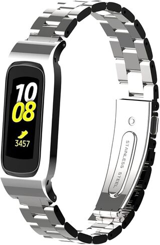 Metal Watchband Compatible with Samsung Galaxy Fit2 SM-R220 Stainless Steel Protective Frame Case Design Wrist Strap Bracelet Replacement for Fit 2 SM-R220 Smartwatch Accessory in Saudi Arabia
