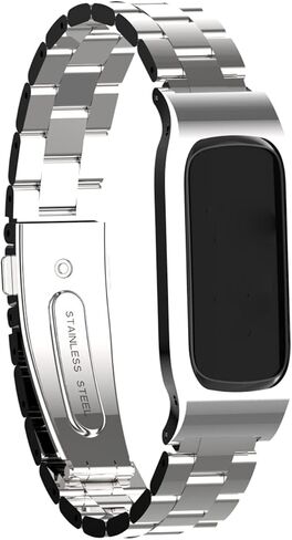 Metal Watchband Compatible with Samsung Galaxy Fit2 SM-R220 Stainless Steel Protective Frame Case Design Wrist Strap Bracelet Replacement for Fit 2 SM-R220 Smartwatch Accessory in Saudi Arabia