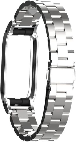 Metal Watchband Compatible with Samsung Galaxy Fit2 SM-R220 Stainless Steel Protective Frame Case Design Wrist Strap Bracelet Replacement for Fit 2 SM-R220 Smartwatch Accessory in Saudi Arabia