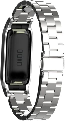 Metal Watchband Compatible with Samsung Galaxy Fit2 SM-R220 Stainless Steel Protective Frame Case Design Wrist Strap Bracelet Replacement for Fit 2 SM-R220 Smartwatch Accessory in Saudi Arabia