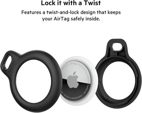 حامل آمن من Belkin Apple AirTag مع حلقة مفاتيح + حزام - جراب مقاوم للخدش مع وجه مفتوح وحواف مرتفعة - ملحق سلسلة مفاتيح AirTag الواقية للمفاتيح والحيوانات الأليفة والأمتعة والمزيد - أسود (4 عبوات) in Kuwait