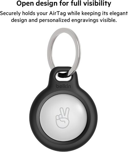 حامل آمن من Belkin Apple AirTag مع حلقة مفاتيح + حزام - جراب مقاوم للخدش مع وجه مفتوح وحواف مرتفعة - ملحق سلسلة مفاتيح AirTag الواقية للمفاتيح والحيوانات الأليفة والأمتعة والمزيد - أسود (4 عبوات) in Kuwait