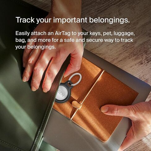 حامل آمن من Belkin Apple AirTag مع حلقة مفاتيح + حزام - جراب مقاوم للخدش مع وجه مفتوح وحواف مرتفعة - ملحق سلسلة مفاتيح AirTag الواقية للمفاتيح والحيوانات الأليفة والأمتعة والمزيد - أسود (4 عبوات) in Kuwait