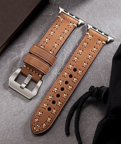 حزام ساعة من الجلد الطبيعي من BINLUN متوافق مع ساعة Apple Watch Ultra 49 ملم من جلد Crazy-Horse وأشرطة ساعة من الجلد الخام والحبوب العلوية مصنوعة يدويًا للرجال متوافقة مع iWatch Ultra/Ultra 2 in Saudi Arabia