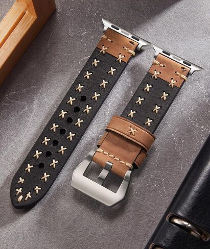حزام ساعة من الجلد الطبيعي من BINLUN متوافق مع ساعة Apple Watch Ultra 49 ملم من جلد Crazy-Horse وأشرطة ساعة من الجلد الخام والحبوب العلوية مصنوعة يدويًا للرجال متوافقة مع iWatch Ultra/Ultra 2 in Saudi Arabia
