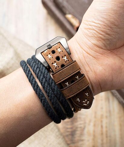 حزام ساعة من الجلد الطبيعي من BINLUN متوافق مع ساعة Apple Watch Ultra 49 ملم من جلد Crazy-Horse وأشرطة ساعة من الجلد الخام والحبوب العلوية مصنوعة يدويًا للرجال متوافقة مع iWatch Ultra/Ultra 2 in Saudi Arabia