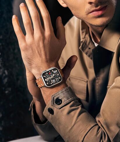 حزام ساعة من الجلد الطبيعي من BINLUN متوافق مع ساعة Apple Watch Ultra 49 ملم من جلد Crazy-Horse وأشرطة ساعة من الجلد الخام والحبوب العلوية مصنوعة يدويًا للرجال متوافقة مع iWatch Ultra/Ultra 2 in Saudi Arabia