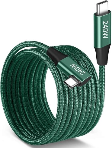 240W USB-C to USB-C Cable 10FT Green, Super Fast Charging Braided in Saudi Arabia