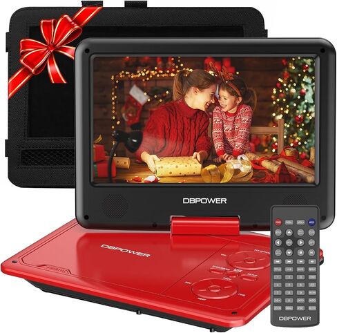 DBPOWER 11.5" Portable DVD Player, 5-Hour Built-in Rechargeable Battery, 9" Swivel Screen, Support CD/DVD/SD Card/USB, Remote Control, 1.8 Meter Car Charger, Power Adaptor and Car Headrest (Black) in Kuwait