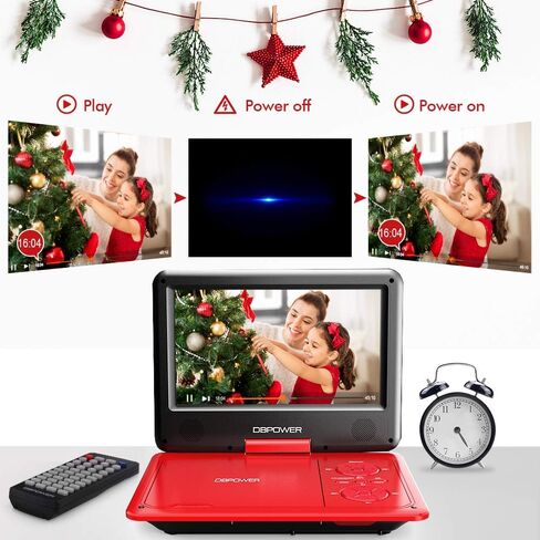 DBPOWER 11.5" Portable DVD Player, 5-Hour Built-in Rechargeable Battery, 9" Swivel Screen, Support CD/DVD/SD Card/USB, Remote Control, 1.8 Meter Car Charger, Power Adaptor and Car Headrest (Black) in Kuwait