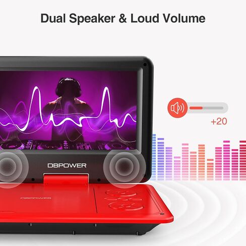 DBPOWER 11.5" Portable DVD Player, 5-Hour Built-in Rechargeable Battery, 9" Swivel Screen, Support CD/DVD/SD Card/USB, Remote Control, 1.8 Meter Car Charger, Power Adaptor and Car Headrest (Black) in Kuwait