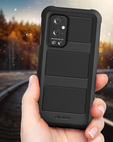 غطاء Falcon Armor مُصمم لجراب OnePlus 9 مع واقي شاشة، غطاء حماية كامل للجسم مع واقي شاشة مدمج (أسود) (OnePlus 9) in Saudi Arabia