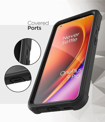غطاء Falcon Armor مُصمم لجراب OnePlus 9 مع واقي شاشة، غطاء حماية كامل للجسم مع واقي شاشة مدمج (أسود) (OnePlus 9) in Saudi Arabia