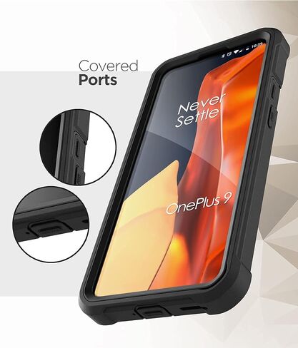 غطاء Falcon Armor مُصمم لجراب OnePlus 9 مع واقي شاشة، غطاء حماية كامل للجسم مع واقي شاشة مدمج (أسود) (OnePlus 9) in Saudi Arabia