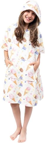 Cotton/Microfiber Kids Surf Poncho, Wetsuit Changing Towel Bath Robe with Hood and Pocket for Ages 3-7 and 8-12 (Aqua Blue, 8-12) in Saudi Arabia