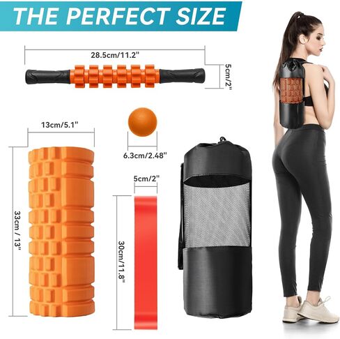 5 in1 Foam Roller Set for Deep Tissue Muscle Massage, High Density Fitness Exercise Foam Roller, Massage Roller, Massage Ball, Resistance Band, for Whole Body (Black) in Saudi Arabia