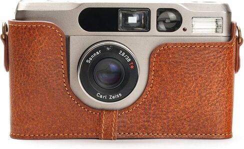 حافظة Contax T2، حافظة نصف كاميرا مصنوعة يدويًا من الجلد الأصلي من BolinUS، غطاء حقيبة لكاميرا Contax T2 مع حزام يد (LavaBrown) in Saudi Arabia