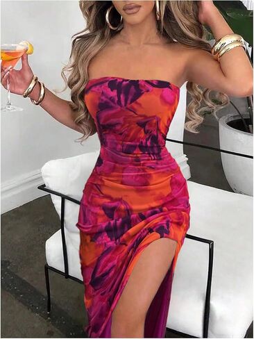 فستان Floerns نسائي بدون أكمام، مثير بدون حمالات، فستان ماكسي للنادي in Kuwait