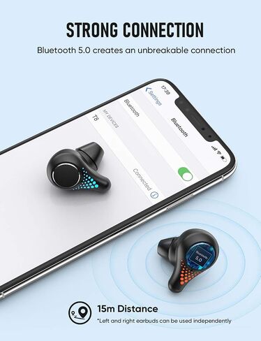 T8 True Wireless Earbuds, Bluetooth Earphones Touch Control, TWS Sport Headphones with Mic CVC 8.0 Noise Reduction, Stereo in-Ear Headset with Bass, 30H Playtime/USB-C/IPX7 Waterproof, Black in Saudi Arabia