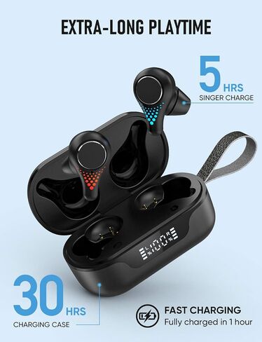 T8 True Wireless Earbuds, Bluetooth Earphones Touch Control, TWS Sport Headphones with Mic CVC 8.0 Noise Reduction, Stereo in-Ear Headset with Bass, 30H Playtime/USB-C/IPX7 Waterproof, Black in Saudi Arabia