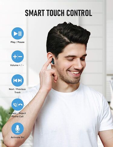 T8 True Wireless Earbuds, Bluetooth Earphones Touch Control, TWS Sport Headphones with Mic CVC 8.0 Noise Reduction, Stereo in-Ear Headset with Bass, 30H Playtime/USB-C/IPX7 Waterproof, Black in Saudi Arabia