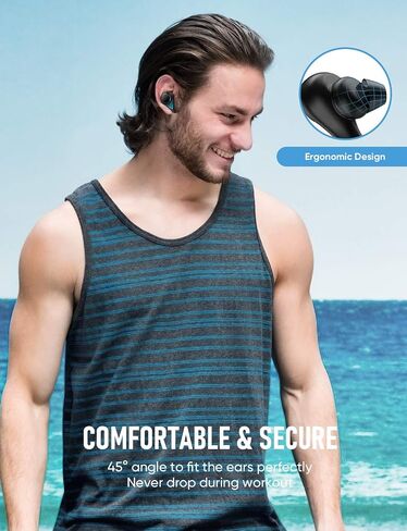 T8 True Wireless Earbuds, Bluetooth Earphones Touch Control, TWS Sport Headphones with Mic CVC 8.0 Noise Reduction, Stereo in-Ear Headset with Bass, 30H Playtime/USB-C/IPX7 Waterproof, Black in Saudi Arabia