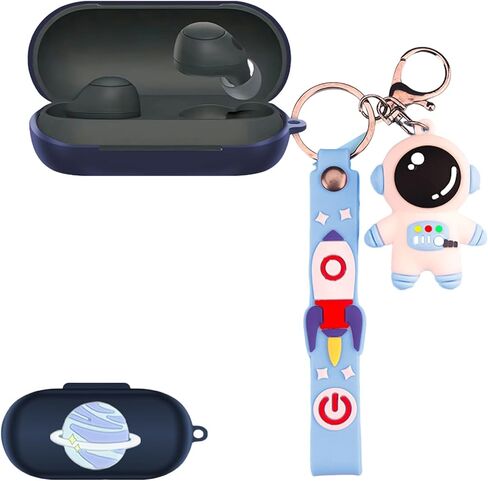 Cartoon Silicion Earphones Case Compatible with Sony WF-C700N, Cute Wireless Bluetooth Shockproof Protector Cover Earphone Charging Box with Keychain (Blue C) in Saudi Arabia