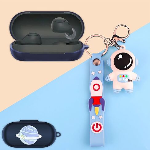 Cartoon Silicion Earphones Case Compatible with Sony WF-C700N, Cute Wireless Bluetooth Shockproof Protector Cover Earphone Charging Box with Keychain (Blue C) in Saudi Arabia