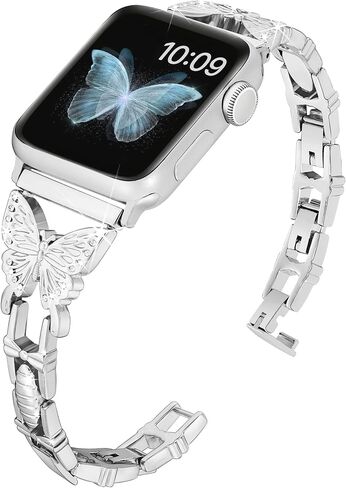 Compatible with Apple Watch Band 38mm 40mm 41mm 42mm 44mm 45mm, Artistic Slim Butterfly Band for Women, Glitter Cute Metal Bracelet, Luxury Bling Diamond Band for iWatch Series 7 6 SE 5 4 3 2 1 in Saudi Arabia