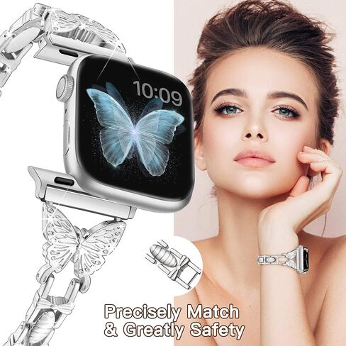 Compatible with Apple Watch Band 38mm 40mm 41mm 42mm 44mm 45mm, Artistic Slim Butterfly Band for Women, Glitter Cute Metal Bracelet, Luxury Bling Diamond Band for iWatch Series 7 6 SE 5 4 3 2 1 in Saudi Arabia
