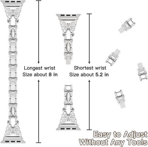 Compatible with Apple Watch Band 38mm 40mm 41mm 42mm 44mm 45mm, Artistic Slim Butterfly Band for Women, Glitter Cute Metal Bracelet, Luxury Bling Diamond Band for iWatch Series 7 6 SE 5 4 3 2 1 in Saudi Arabia